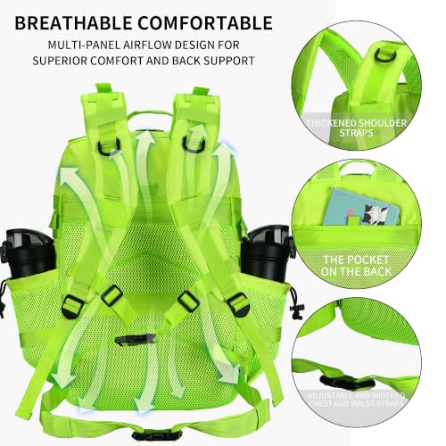 Military Tactical Backpack 45L/25L 3 Day Assault Pack Molle Daypack Hiking Backpack for Men and Women - color: Neon Green, size: 45L