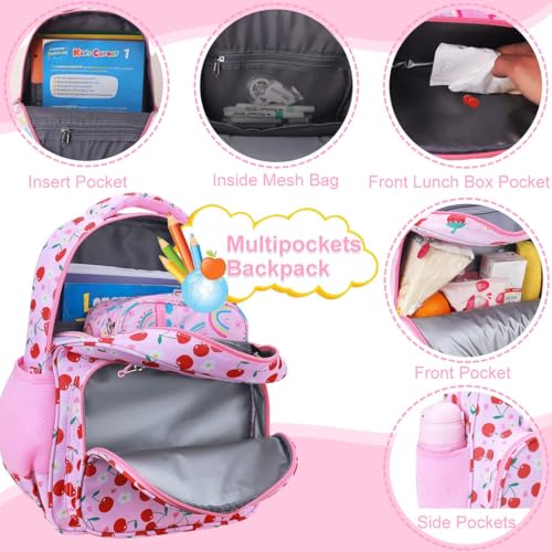 RHCPFOVR Kids Backpack for Girls - Girls Backpack 3-8 Ages Cherry for Kids 15 Inch School Bookbag for Kindergarten Elementary School Bookbag for Girl 1st 2nd Grade - style: Pink Cherry