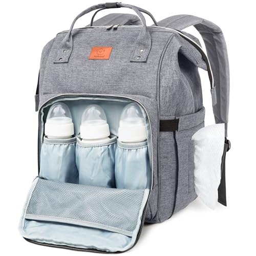 KeaBabies Baby Diaper Bag Backpack - Large Baby Bag for Boys, Girls, Waterproof Multi Function Travel Diaper Backpack with Changing Pad, Durable Travel Essentials for Moms and Dads (Classic Gray) - color: Classic Gray