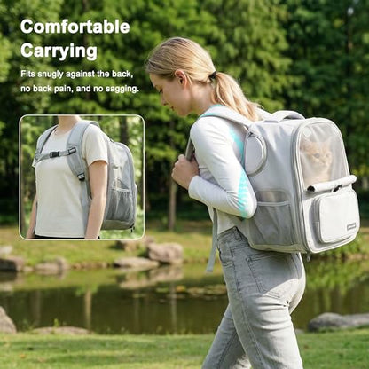 Cat Backpack Carrier Expandable, Breathable Mesh & Lockable Zippers & Shaded Curtains & Multi-Entry, Pet Backpack for Kitty Puppy Small Dogs Up to 18lbs for Travel, Hiking, Car, Vet(Light Grey) - color: Light Grey