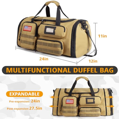Expandable Gym Bag For Men,Tactical Large 3 in 1 Sports Duffle Bag With Shoes Compartment,Water Resistant Sports Gym Tote Bags Multi-functional Weekend Travel Backpack Overnight Bag - color: Brown