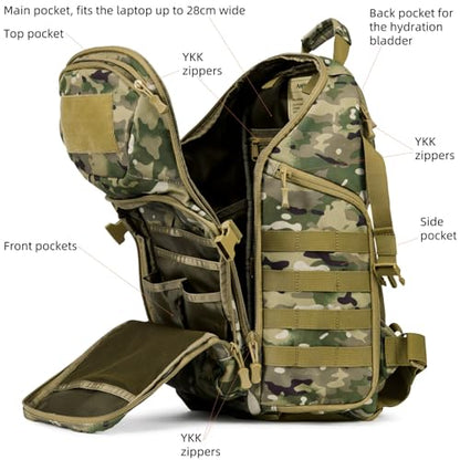 AMHEH 32L 1050D Urban Tactical Laptop Backpack, 17 Inch Computer, Camo | Suspended Tech Compartment, MOLLE Daypack, Everyday Carry, Commuting, Airplane Travel Approved, Get Home Bag - color: Camo