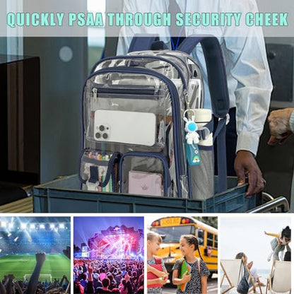 Clear Backpack Heavy Duty Transparent Backpacks Stadium Approved for School Work Sport Travel (Navy Blue) - color: Navy Blue