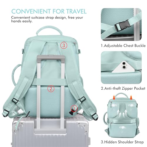 Beraliy Large Travel Backpack for Women Airline Approved, Carry On Backpack, 17 Inch Laptop Backpack, Personal Item Bag Casual Daypack Backpacks, Mint Green - color: Mint Green, size: X-Large