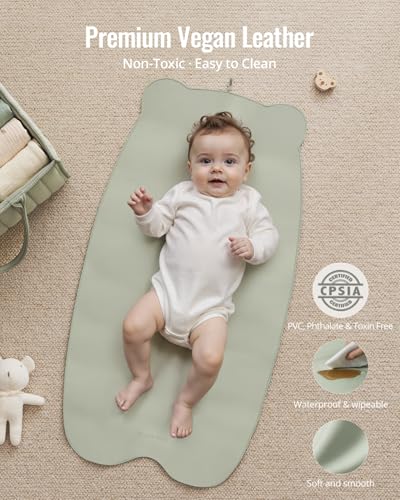 Blissful Diary Vegan Leather Portable Changing Pad, Wipeable & Waterproof Baby Change Mat，Diaper Bag, Travel Essential & Registry Gift, Light Green - color: Light Green