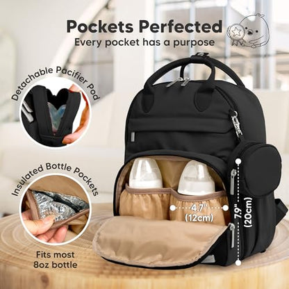 KeaBabies Diaper Bag Backpack - Small Multifunctional Travel Diaper Back Packs, Maternity Baby Changing Bags, 12L Capacity, PU Leather, Waterproof, Unisex, Nappy Changing Pad (Trendy Black, Small) - color: Trendy Black, style: Small / 13" H