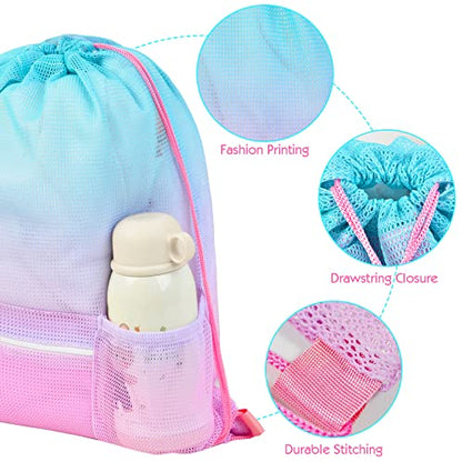 Mesh Drawstring Bag with Zipper Pocket, Beach Bag for Swimming Gear Backpack Gym Storage Bag for Adult Kids (Pink Blue) - color: Pink Blue