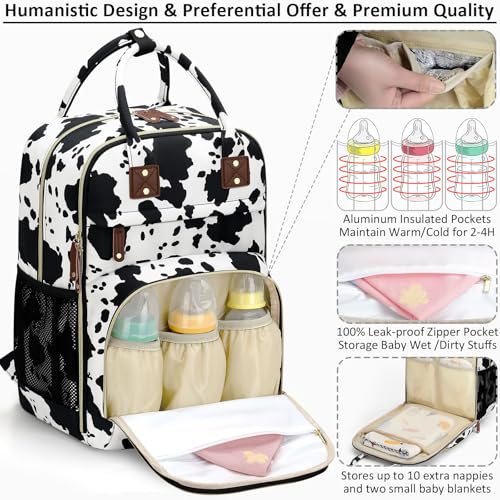 Tenot Diaper Bag Backpack for Women with Changing Pad Cow Print - color: Cow Print, style: With Extra Layer & Changing Pad
