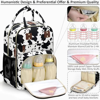 Tenot Diaper Bag Backpack for Women with Changing Pad Cow Print - color: Cow Print, style: With Extra Layer & Changing Pad