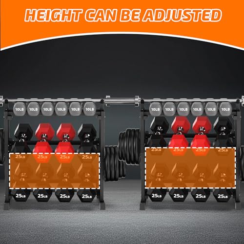 PLKOW Adjustable 3-Tier Dumbbell Rack with Barbell & Weight Plate Storage for Home Gym, Heavy Duty Steel Weight Rack Stand, Angle Height Width Adjustable Gym Organizer - color: Jet Black