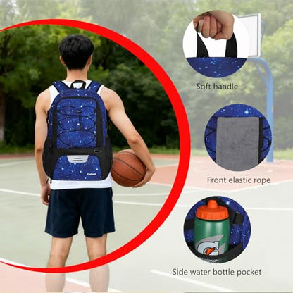 Goloni 40L Basketball Bag,Large Basketball Backpack with Ball Compartment & Shoe Compartment,Backpack for Soccer,Volleyball - color: Starry Sky Blue