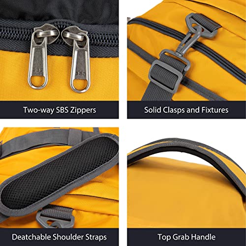 Ubon Large Duffel Bag Weekender Bags with Shoe Compartments 4-Way Sports Gym Backpack with Padded Straps Camping Traveling Duffle Bag - color: Yellow, size: 65L