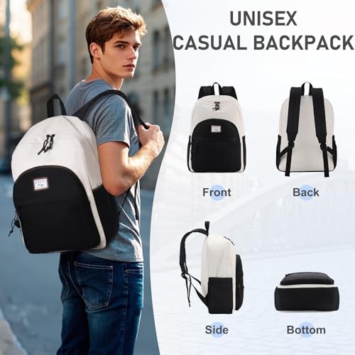 Kasqo School Backpack,Water Resistant Middle High School Bookbag for Teens Girls Boys School Bag Casual Women Men Daypack for Travel College Black White - color: Black White