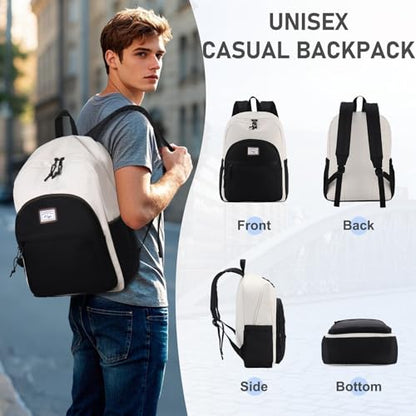Kasqo School Backpack,Water Resistant Middle High School Bookbag for Teens Girls Boys School Bag Casual Women Men Daypack for Travel College Black White - color: Black White