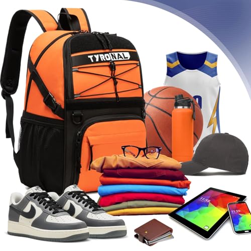 Basketball Bag Backpack with Ball Holder and Shoes Compartment - color: Orange
