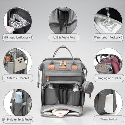 Diaper Bag Backpack with Changing Station, Waterproof for Travel, Gray - color: Grey