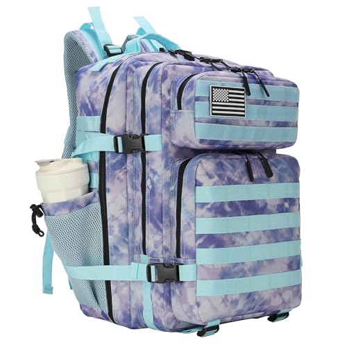 Lovelinks21 45L Tactical Assault Backpack 3 day assault pack with Molle Waterproof backpack Rucksack for Tactical Backpacks (Blue Tie-Dye) - color: Blue Tie-dye