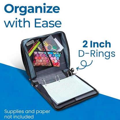 Case-it 2 Inch 3 O-Ring Zipper Binder with Padded Laptop Case Workstation, Shoulder Strap, LT-117, Black - color: D Black / Multi, size: 1 Pack