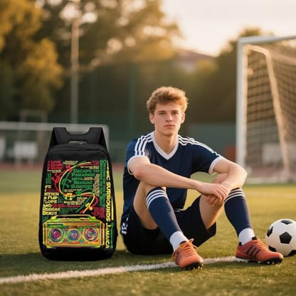 18.5in Basketball Backpack Basketball Bag with Shoe Compartment & Ball Holder, Waterproof Bag for Soccer Volleyball - color: Colorful Music Text Print