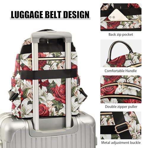 Red Rose Lily Flower Mini Backpack Purse for Women Shoulder Bag Fashion Daypack Ladies Handbag Lightweight Travel Bag Rucksack - color: Red Rose Lily Flower, size: Small