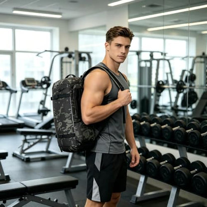 BE SMART 50L Extra Large Gym Backpack for Men, Big Gym Bag with Shoes Compartment, Waterproof Heavy Duty Duffel Bags (Camo Green 2, Large-40L) - color: Camo Green 2, size: Large-40L