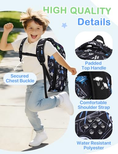 VASCHY Kids Backpacks, 12L Toddler & 17.5L School Backpacks, Lightweight Water-Resistant for Boys and Girls Ages 3-12 - color: Black & White Racer-l, size: Large