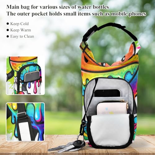 Drip-Style Cartoon Basketball Small Backpack with Water Bottle Holder Functional Hiking Water Bottle Carrier 20/24/32/40oz for Adults Kids Walking Hiking Camping Travelling Bolso para Botella