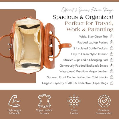 Citi Collective Explorer Brown Diaper Bag Backpack - Vegan Leather Diaper Bag with Shoulder Strap, Insulated Bottle Pockets, Changing Pad, Stroller Clip- Versatile Diaper Bag for Baby - color: Brown