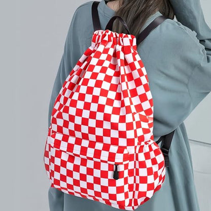 Drawstring Backpack for Women Drawstring Gym Bag Water Resistant Small Cinch Sack Pull String Backpack Bag (Checkered-Pink) - color: Checkered-pink