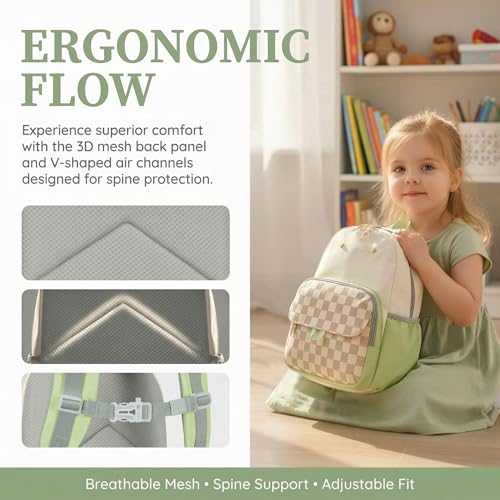 BTOOP Kids Backpack for Boys Girls 3-6, Preschool Kindergarten Backpack with Insulated Lunch Compartment & Chest Strap, Cute Lightweight School Travel Bag Fits A4 Folder - color: Brown Checkered, size: Age 3-6 (14.5" H Fit Folder)