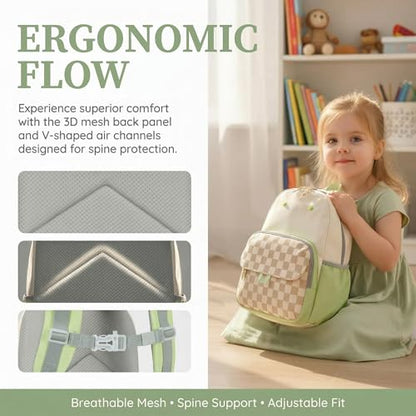 BTOOP Kids Backpack for Boys Girls 3-6, Preschool Kindergarten Backpack with Insulated Lunch Compartment & Chest Strap, Cute Lightweight School Travel Bag Fits A4 Folder - color: Brown Checkered, size: Age 3-6 (14.5" H Fit Folder)