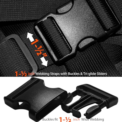1-1/2 inch Straps Buckles Set: 6 yard Nylon Webbing Strap 1.5" Wide, 5 pack Side Release Plastic Buckle, 10 pcs Tri-glide Slide Clip, Heavy Duty Quick Snap Fasteners Dual Adjustable No Sew Required - size: 1-1/2" x 6 yd Strap + 5 pack Buckles