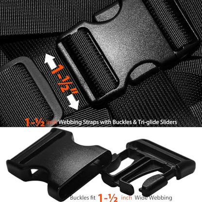 1-1/2 inch Straps Buckles Set: 6 yard Nylon Webbing Strap 1.5" Wide, 5 pack Side Release Plastic Buckle, 10 pcs Tri-glide Slide Clip, Heavy Duty Quick Snap Fasteners Dual Adjustable No Sew Required - size: 1-1/2" x 6 yd Strap + 5 pack Buckles