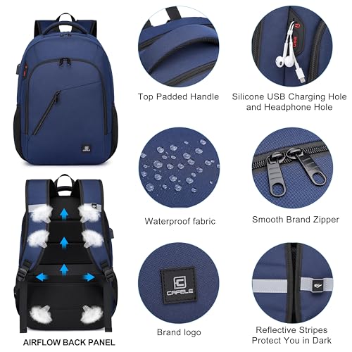 CAFELE Laptop Backpack 17.3 Inch Computer Backpack Daypack Water-Repellent Laptop Bag with USB Charging Port for Business/School/Travel/Women/Men (Blue, 17.3 Inches) - color: Blue