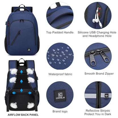 CAFELE Laptop Backpack 17.3 Inch Computer Backpack Daypack Water-Repellent Laptop Bag with USB Charging Port for Business/School/Travel/Women/Men (Blue, 17.3 Inches) - color: Blue