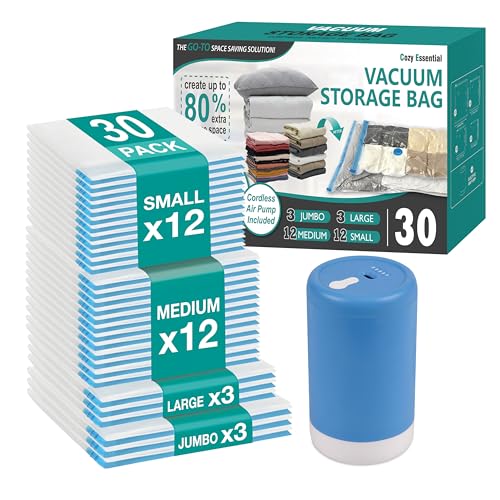 Travel Vacuum Storage Bags with Rechargeable Cordless USB Pump, 30 Combo