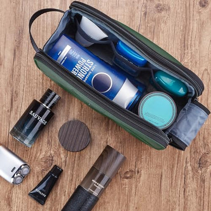 ZEEMO Travel Toiletry Bag for Men, Medium Water-Resistant Double-Sided Full-Open Dopp Kit, Versatile Organizer for Shower and Hygiene Accessories, Bathroom Essentials, Cosmetics, Green | double-sided storage and water-resistant fabric for travel essential