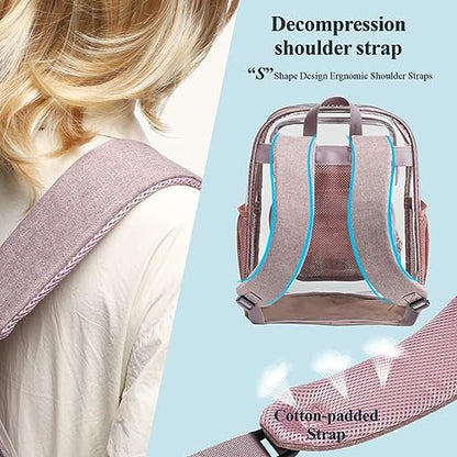 PACKISM Clear Backpack for School - 17 inch Large Heavy Duty Bookbag, Reinforced See Through PVC Transparent Backpack - color: Mauve, style: Daypack Backpacks