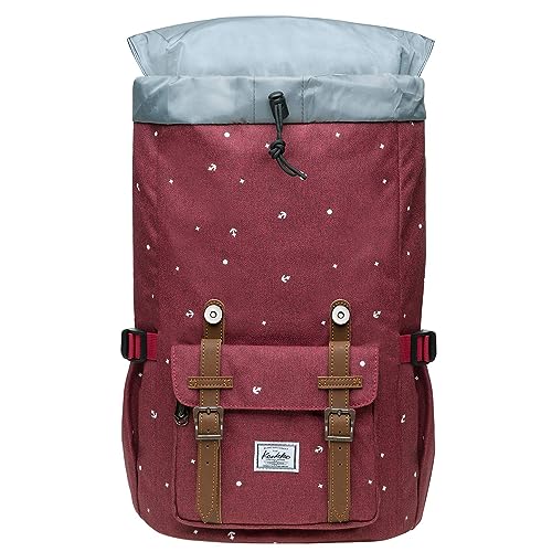 KAUKKO Laptop Outdoor Backpack Traveling Daypack Hiking Rucksack Large Capacity Bag Fits 15.6"(5-13-MAROON-NEW) - color: 5-13-maroon-new