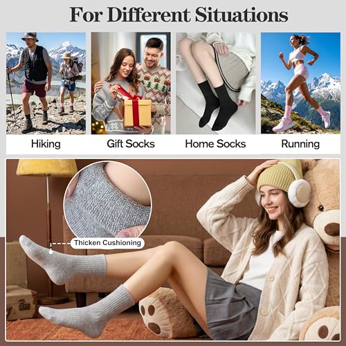 MOGGEI 5 Pairs Womens Merino Wool Socks Hiking Warm Winter Thick Thermal Crew Cozy Cabin Ladies Gift Comfy Boot Work Socks - color: Solid Color a