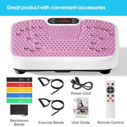 SoftGym Waver Vibration Plate Exercise Machine for Lymphatic Drainage Weight Loss,120 Speed Levels Vibrating Platform with Resistance Bands,Full-Body Workout Equipment for Muscle Activation - style: Slim- Pink