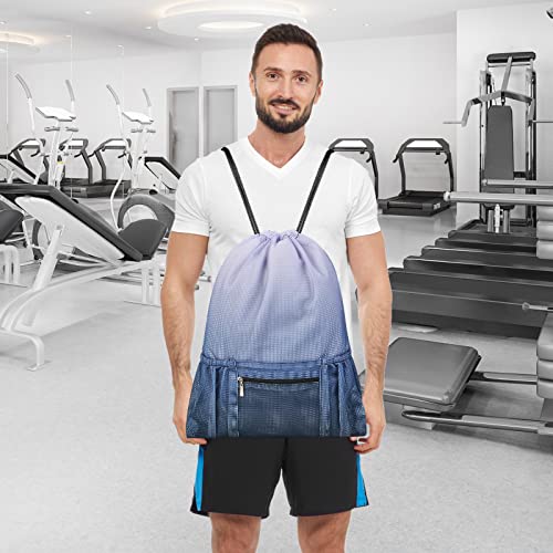 Mesh Drawstring Bag with Zipper Pocket, Beach Bag for Swimming Gear Backpack Gym Storage Bag for Adult Kids - color: Grey