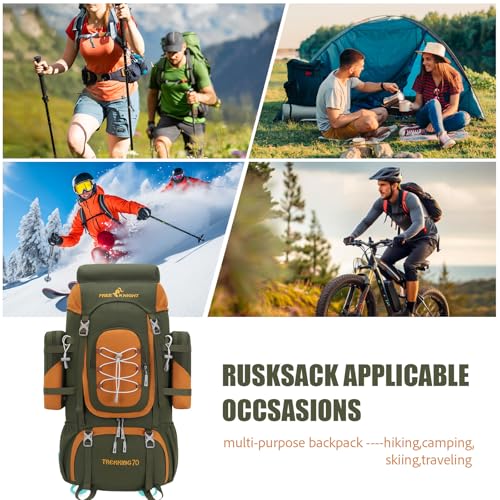 Bseash 70L (65+5) Waterproof Hiking Camping Backpack with Rain Cover, Outdoor Sport Travel Daypack for Climbing Touring (Army Green) - color: Army Green