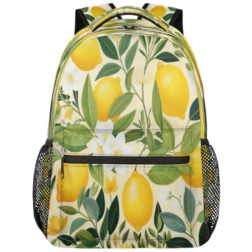 Lemon Fruit Backpack with Chest Strap, Casual Backpack for Women Men, 16 Inch Daypack for Travel Work, Florals Leaves - color: Grey