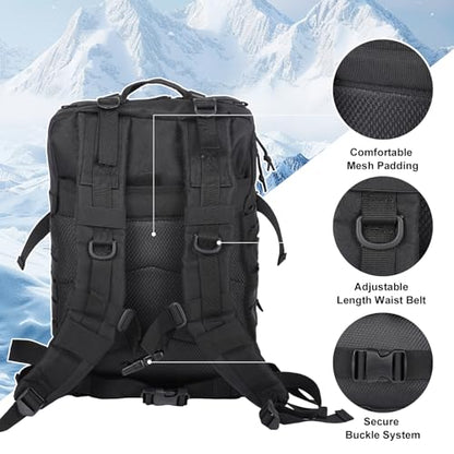 50L Large Military Tactical Backpack Molle Army Assault Pack for Travel Camping Hiking Fishing Backpack for men(black) - color: Black