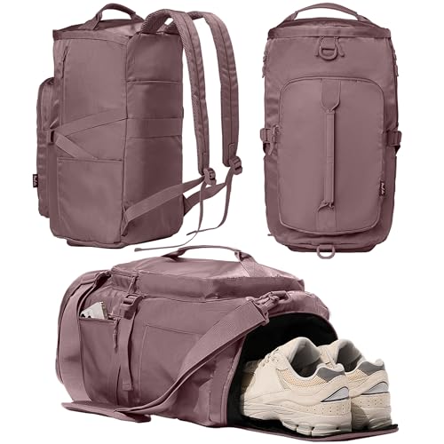 Gym Bag for Women with Shoe Compartment and Wet Pocket Convertible Gym Backpack workout Duffel Bag Multiple Pockets 30L - color: Purple Ash