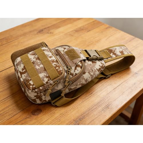 RiToEasysports Sling Backpack, Multifunctional Chest Shoulder Sling Bag Outdoor Pack Adjustable Breathable Strap for Fishing Hiking Cycling (Desert)