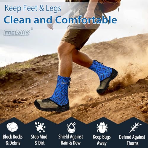 Frelaxy Ultralight Trail Gaiters for Hiking & Running – Breathable, Wear-Resistant Low Shoe Gaiters, Protect Feet from Rocks, Mud, Dust & Debris - color: Blue/Black