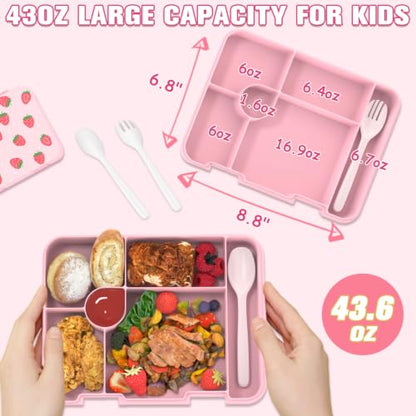 Bevalsa Backpack for Girls, School Bookbag Teen Girls Backpack Set with Bento Lunch Box, Insulated Bag & Pencial Case, 43oz Lunch Containers for Kids Elementary Middle Student (Pink Strawberry) - color: Pink Strawberry