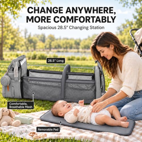 Diaper Bag Backpack with Changing Station, Large Waterproof Travel Baby Bag - color: Grey